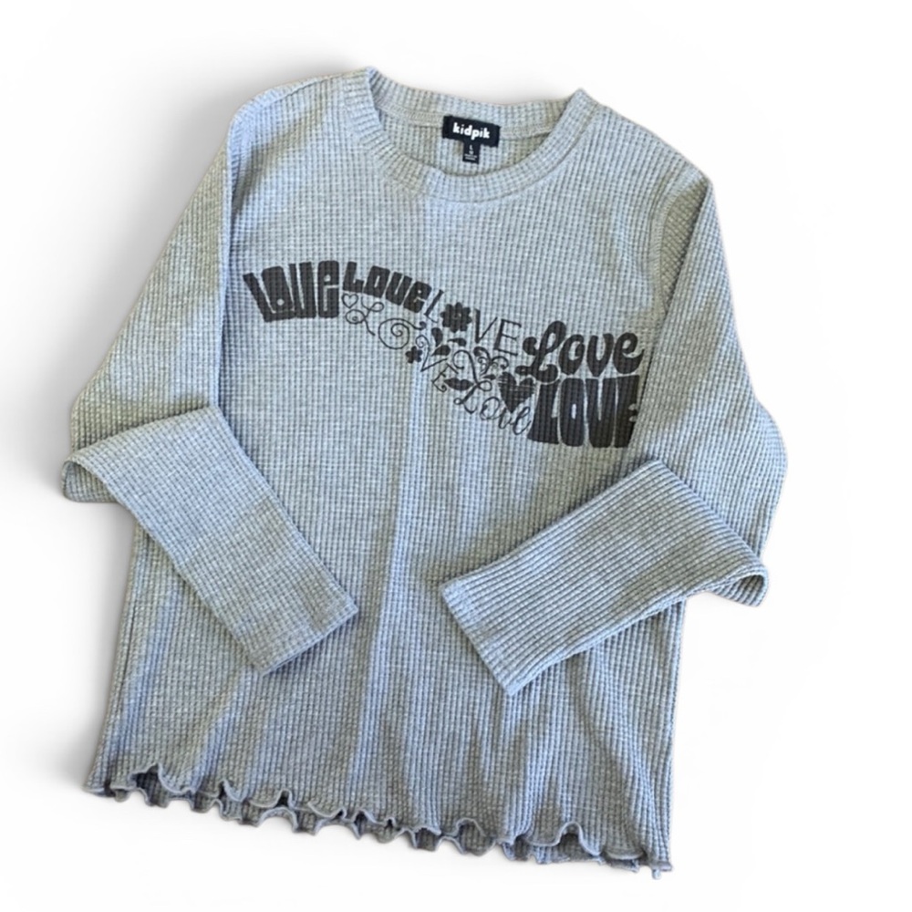 Kidpik Girls Gray Thermal Knit “Love Love Love” Long Sleeve Top Size 12